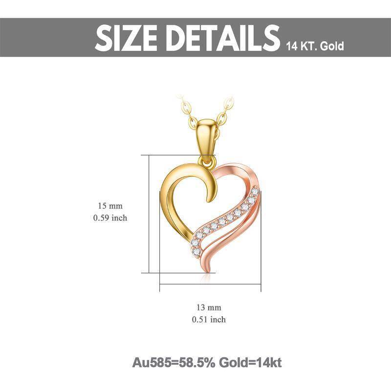 Collar con colgante de corazón de moissanita de dos tonos de oro de 14 quilates para mujer-6