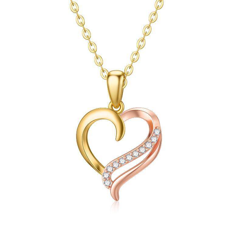 Collar con colgante de corazón de moissanita de dos tonos de oro de 14 quilates para mujer-1