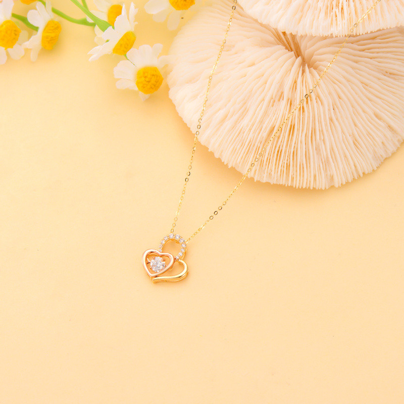 Collier personnalisé en or 14 carats avec pierre de naissance bicolore en moissanite et cœur pour couple-4