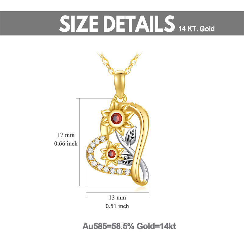 Collar con colgante de corazón y girasol de moissanita de dos tonos de oro de 14 quilates para mujer-5