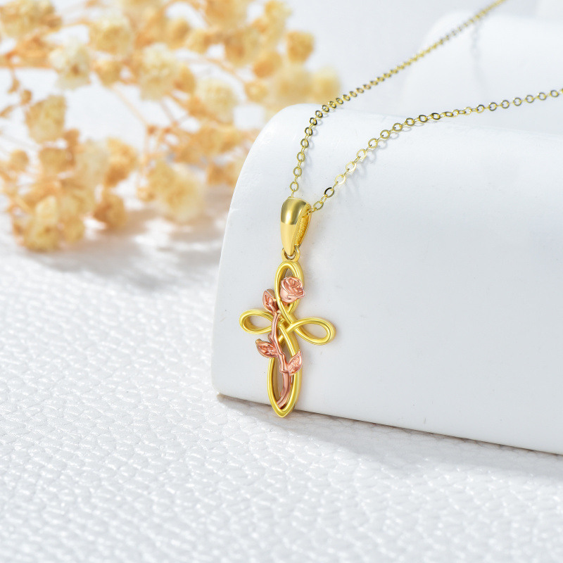 10K Gold Two-tone Rose Pendant Necklace-3
