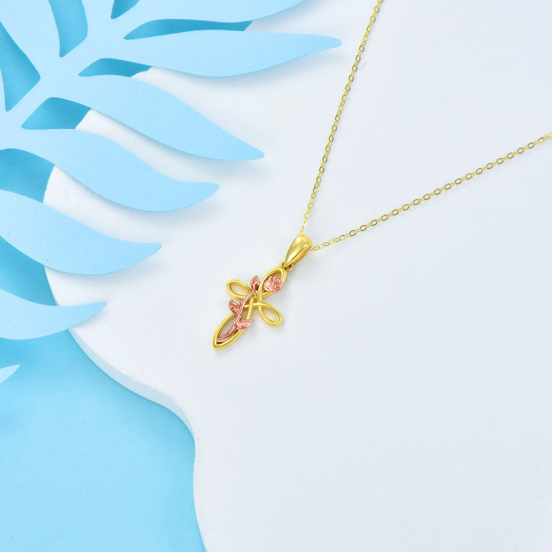 10K Gold Two-tone Rose Pendant Necklace-4