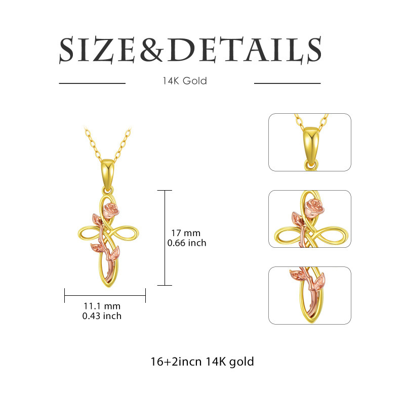 10K Gold Two-tone Rose Pendant Necklace-5