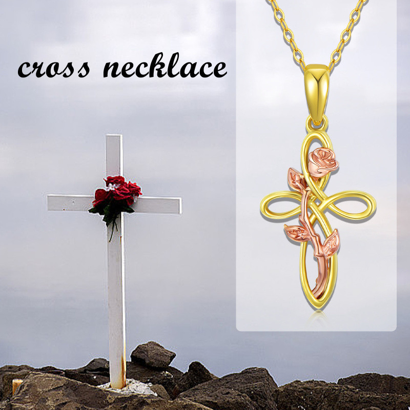 10K Gold Two-tone Rose Pendant Necklace-6