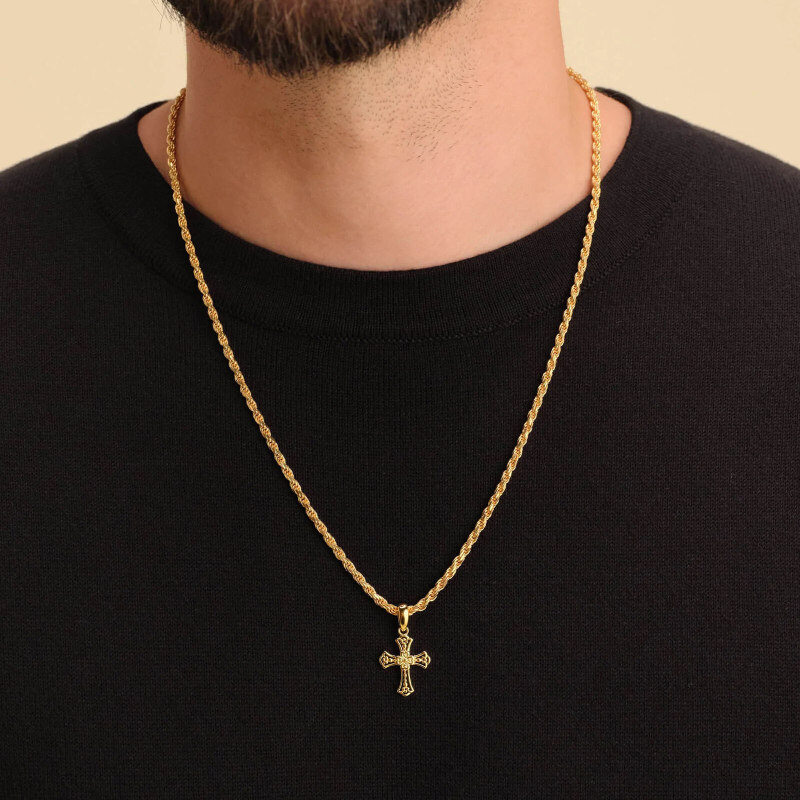 Collier pendentif croix vintage en or 10K pour homme-2