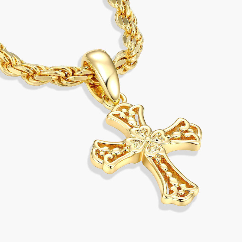 Collier pendentif croix vintage en or 10K pour homme-3
