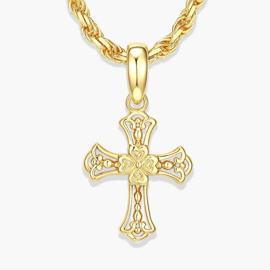 10K Gold Vintage Cross Pendant Necklace for Men