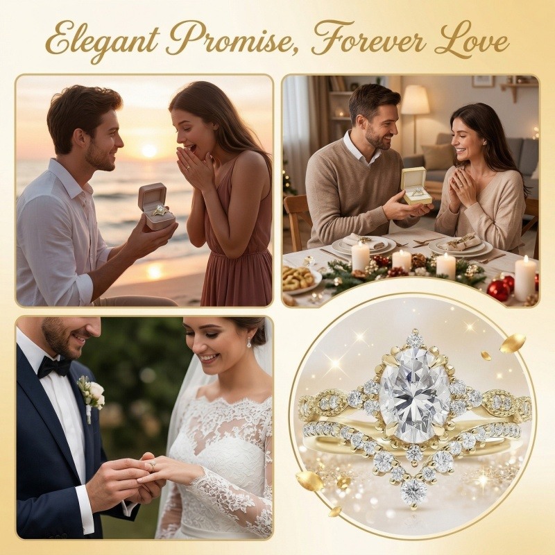 Anillo de compromiso y boda de oro de 18 quilates con moissanita de talla ovalada de 1 a 6 quilates.-6