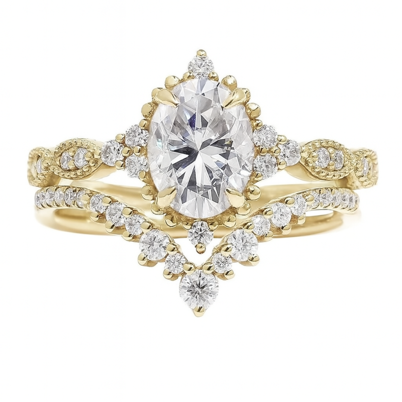 Anillo de compromiso y boda de oro de 18 quilates con moissanita de talla ovalada de 1 a 6 quilates.-1