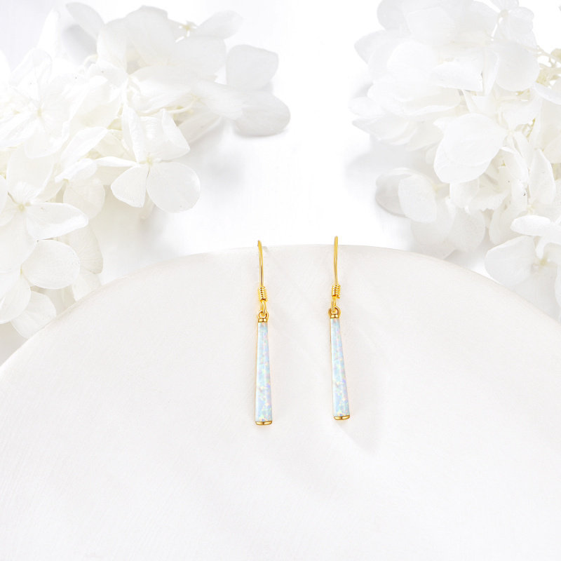 18K Gold White Opal Bar Drop Earrings-4