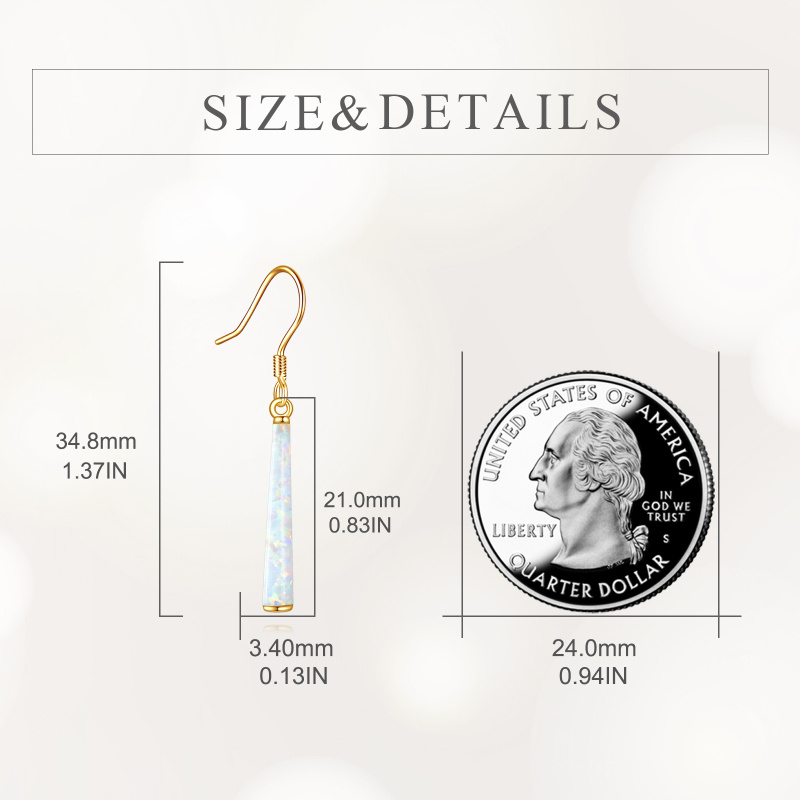 18K Gold White Opal Bar Drop Earrings-5