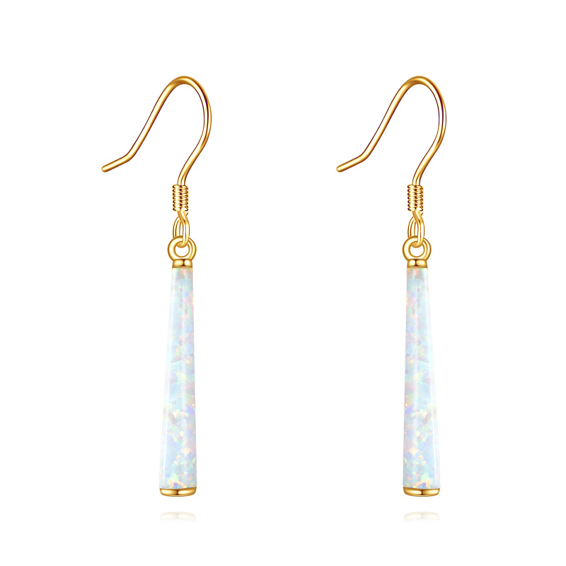 10K Gold White Opal Bar Drop Earrings-19