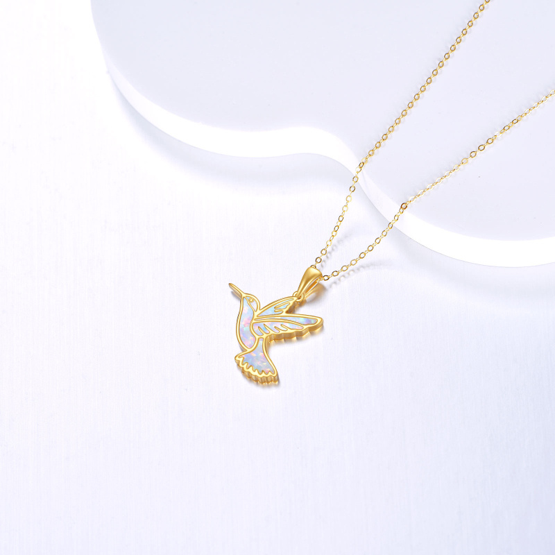 18K Gold White Opal Hummingbird Pendant Necklace-4