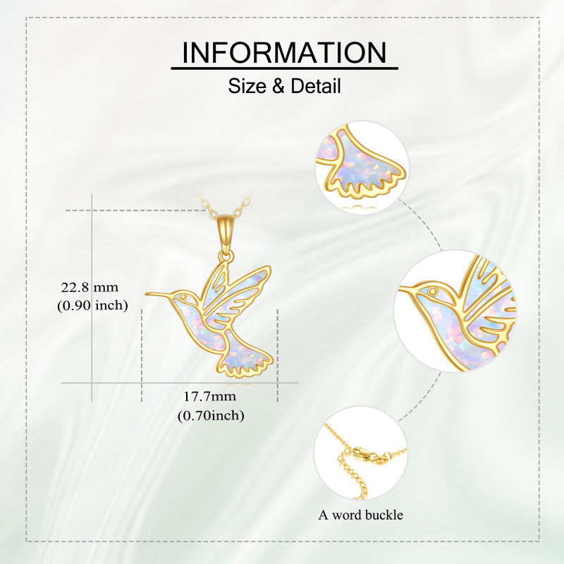 18K Gold White Opal Hummingbird Pendant Necklace-6
