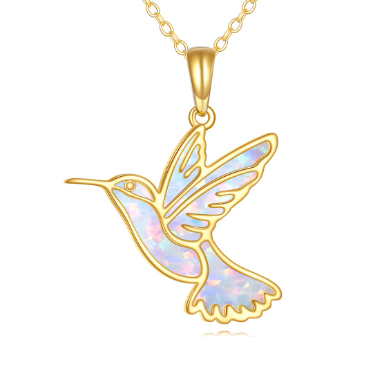10K Gold White Opal Hummingbird Pendant Necklace