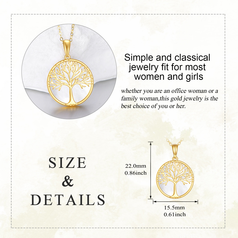 Collier pendentif en or 10K avec coquillage blanc et arbre de vie-4