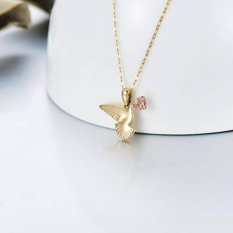 10K Gold With Rose Gold Plated Bird Rose Pendant Necklace For Women-3
