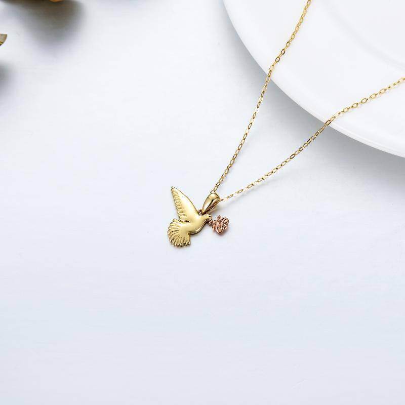 10K Gold With Rose Gold Plated Bird Rose Pendant Necklace For Women-4