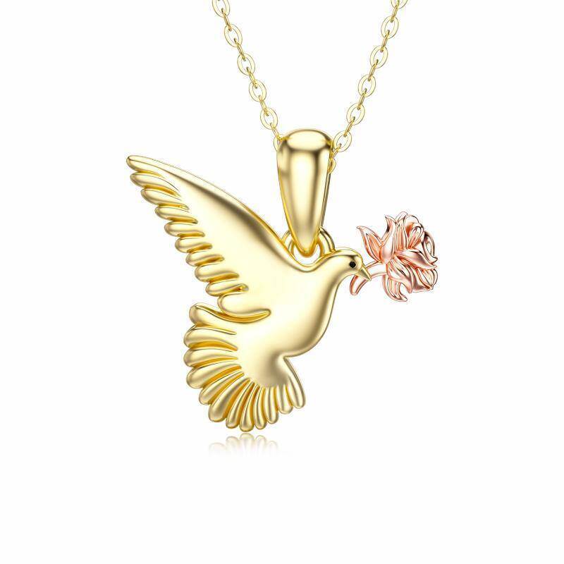 10K Gold With Rose Gold Plated Bird Rose Pendant Necklace For Women-1