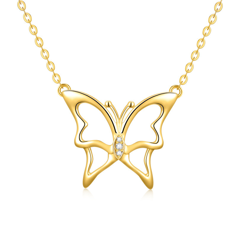 Halskette mit Schmetterlingsanhänger aus 18-karätigem Gold und Zirkonia-1
