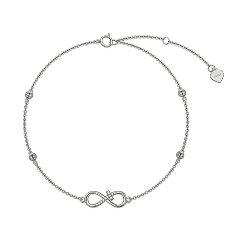 Bracelet de cheville simple couche en or 14 carats avec croix et zircon-1