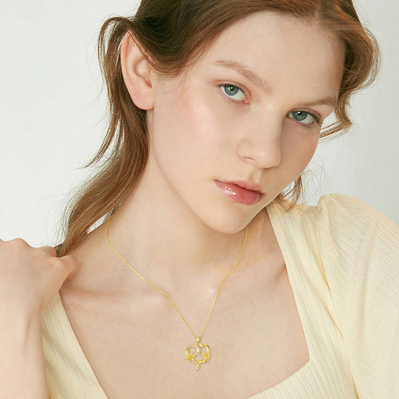 Collar con colgante de lirio de circonio de oro de 18 quilates para mujer-2