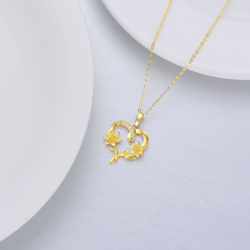 Collar con colgante de lirio de circonio de oro de 18 quilates para mujer-4