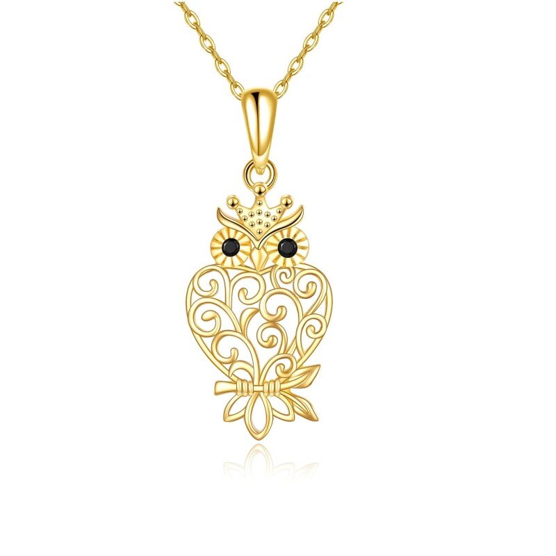 Collar con colgante de búho de circonita en oro de 14 quilates-1