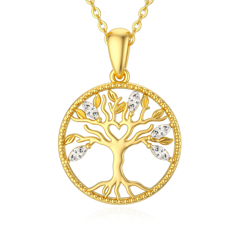 Collar con colgante de árbol de la vida de circonita en oro de 18 quilates-1