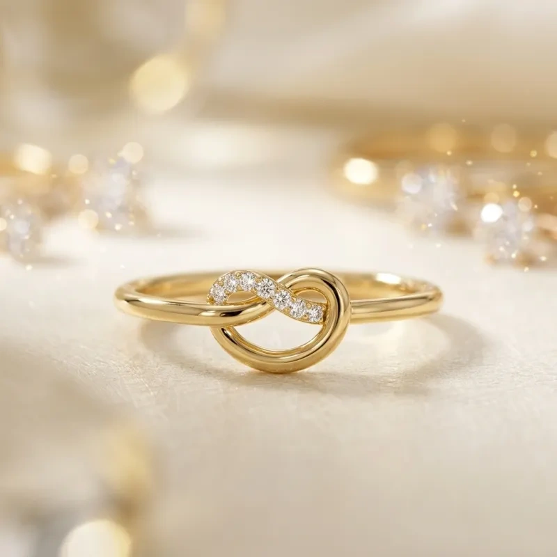 Anillo de oro de 14 quilates con nudo de amor y diamante natural de 0,04 quilates-5