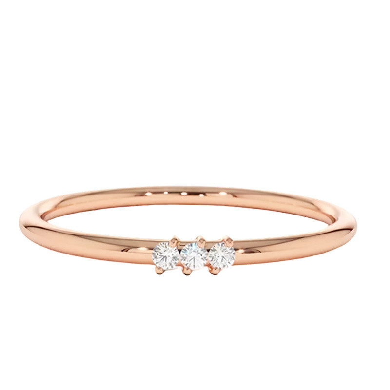 Anillo de boda minimalista personalizado en oro rosa de 10 quilates con diamante de 0,05 quilates en total, color D y claridad VVS.-1