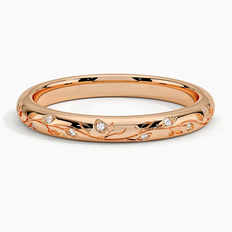 Anillo de boda personalizado en oro rosa de 10 quilates con diamante de corte redondo de 0,05 CTW, color D, pureza VVS, 3EX-12