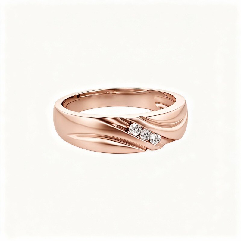 Anillo personalizado de oro rosa de 10 quilates con diamante de talla redonda de 0,06 quilates en total.-9