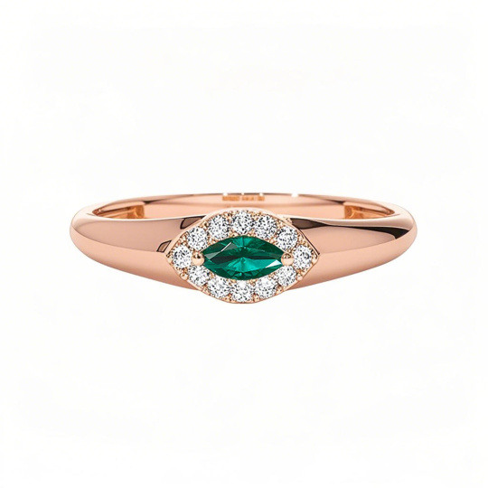 10K Rose Gold 0.1 CTW Marquise Cut Lab-Grown Diamond & Lab-Grown Emerald Custom Engagement Ring