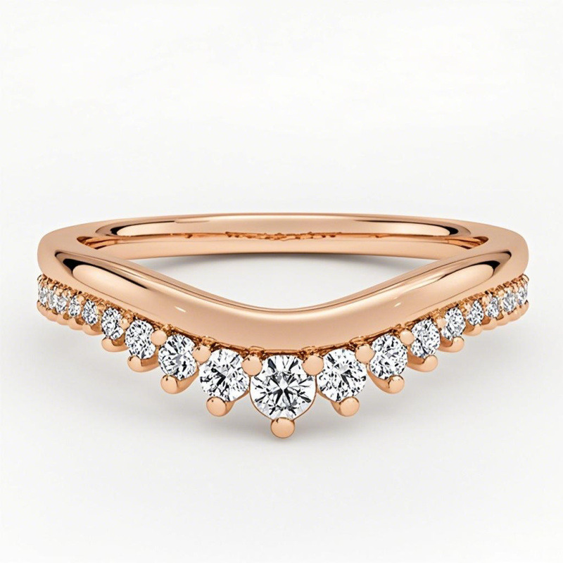 Anillo de boda personalizado de oro rosa de 10 quilates con diamantes de 0,24 CTW, color F/G, pureza SI, 3EX-11