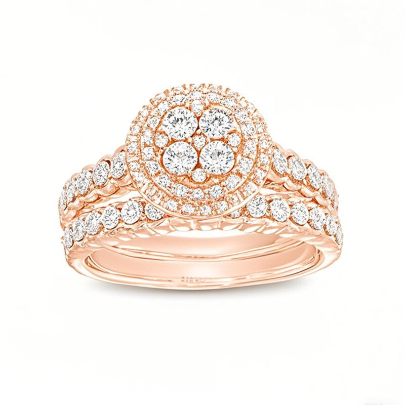 Anillo de compromiso vintage de oro rosa de 18 quilates con diamantes redondos creados en laboratorio de 0,25 quilates en total y doble marco con banda festoneada.-1