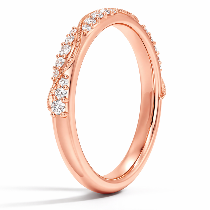 9K Rose Gold 0.25 CTW Round Cut Diamond Custom Wedding Ring D Color VVS1 Clarity 3EX-3