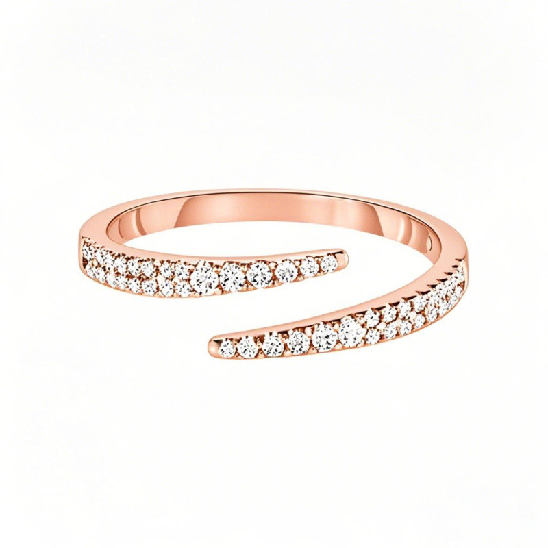 Anillo abierto personalizado para parejas en oro rosa de 18 quilates con diamante esmeralda creado en laboratorio de 0,2 quilates en total, talla D, pureza VVS1-VS1, color 3EX.-1