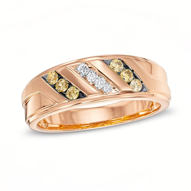 Anillo de boda personalizado para hombre en oro rosa de 10 quilates con diamante redondo creado en laboratorio de 0,3 quilates en total.-15