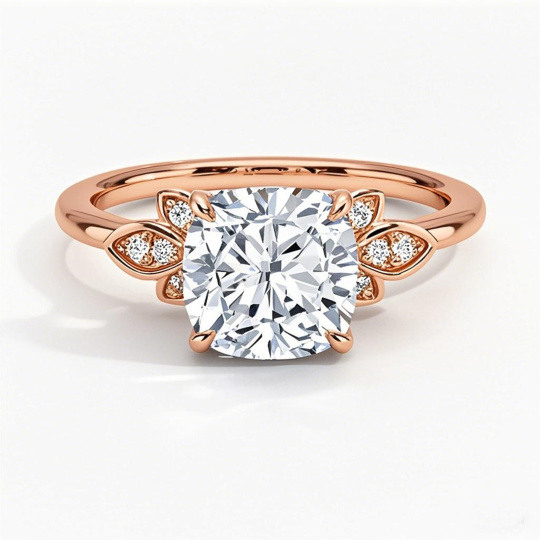 10K Rose Gold Cushion Cut Lab-Grown Diamond Custom Sidestone Engagement Ring
