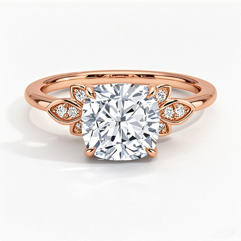 14K Rose Gold Cushion Cut Lab-Grown Diamond Custom Sidestone Engagement Ring-1