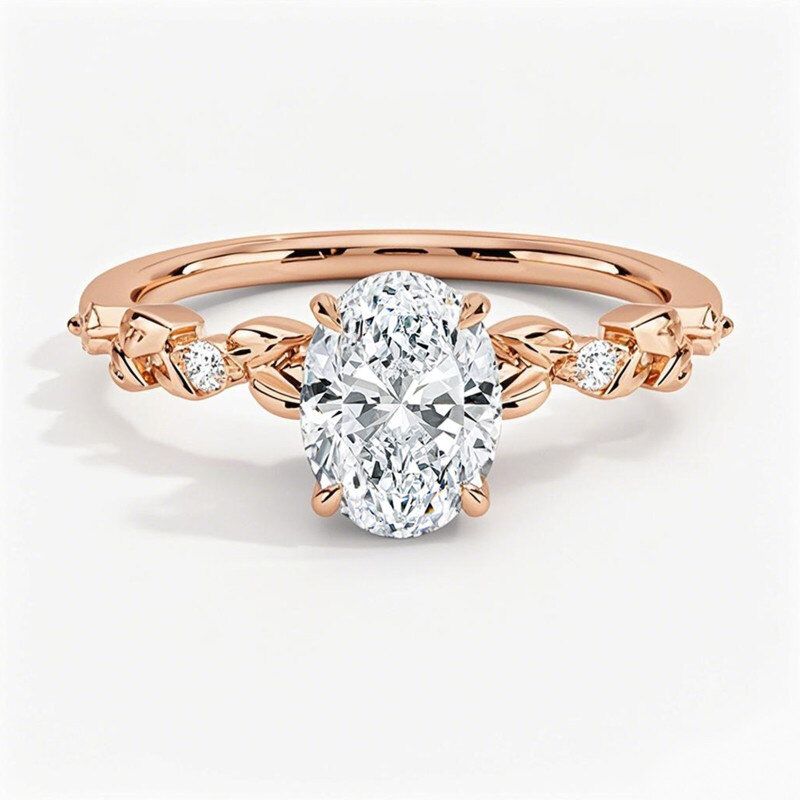 Verlobungsring aus 10-karätigem Roségold mit oval geschliffenen, im Labor hergestellten Diamanten (0,55 bis 3,05 ct.T.W.), IGI-zertifiziert.-1