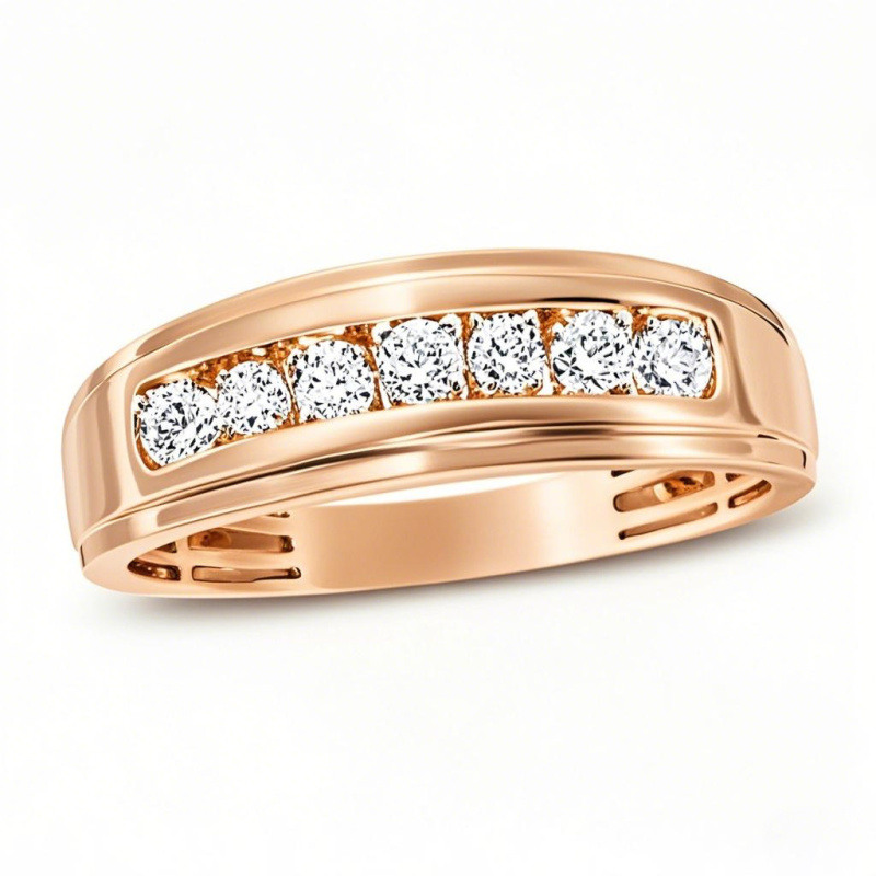 10K Rose Gold 0.5 CT.T.W. Round Lab Created Diamond Wedding Ring for Men D Color VVS1 Clarity 3EX-1