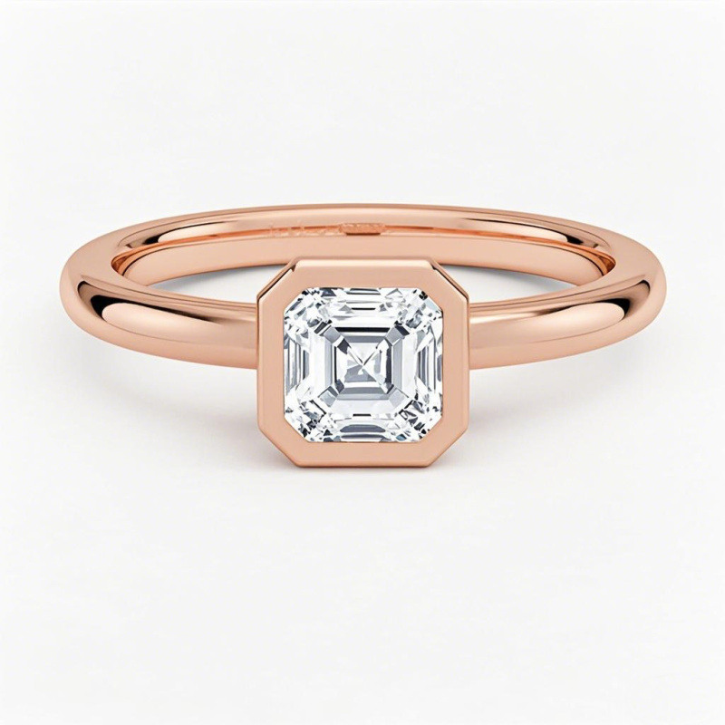 Anel de noivado solitário em ouro rosa de 10 quilates com diamante sintético lapidado em Asscher de 0,5 a 3 quilates, engastado em bisel, classificação D, pureza VVS-VS, certificado pelo IGI.-7