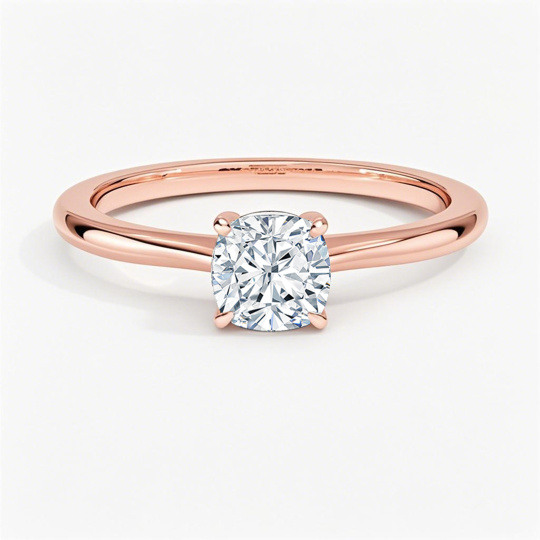 10K Rose Gold Cushion Cut Lab-Grown Diamond Solitaire Engagement Band