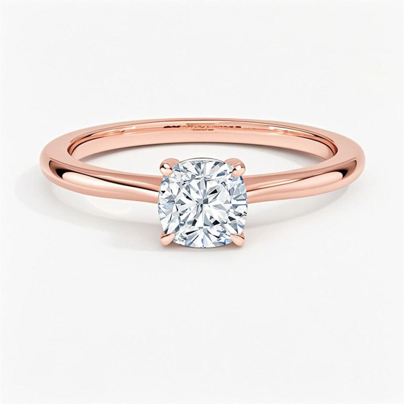 10K Rose Gold Cushion Cut Lab-Grown Diamond Solitaire Engagement Band-1