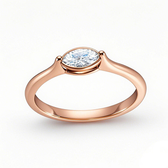 Anel de Noivado Personalizado em Ouro Rosa 10K com Diamante Sintético em Corte Marquise