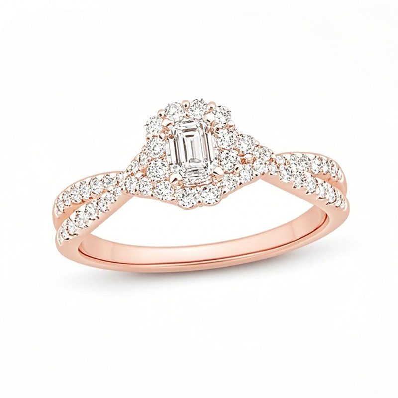 Verlobungsring aus 10-karätigem Roségold mit 0,5 bis 3 Karat smaragdgrünem, im Labor hergestelltem Diamanten. Farbe: D, Reinheit: VVS1-VS1, Farbe: 3EX.-2