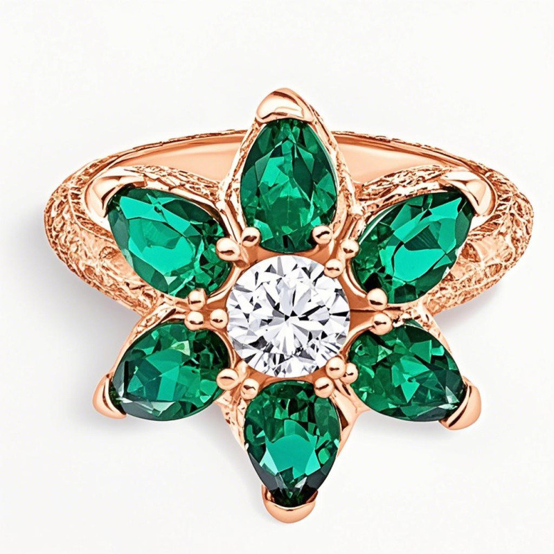 10K Rose Gold 0.5 to 3 CT Round Cut Lab Created Diamond & 3 CT Pear Cut Emerald Engagement Band IGI Certified-18