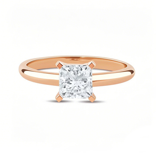 Anillo de compromiso personalizado en oro rosa de 10 quilates con diamante de talla princesa creado en laboratorio, de 0,5 a 3 quilates en total, claridad VVS1-VS1, certificado 3EX por IGI.